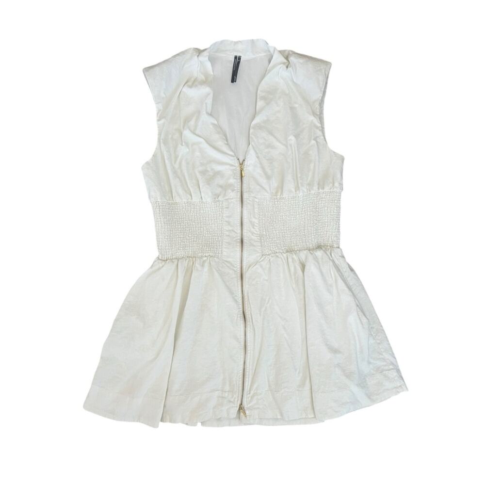 By Anthropologie Women’s Tommie White Cap Sleeve Smocked Front Zip Shirt Dress - Picture 9 of 10